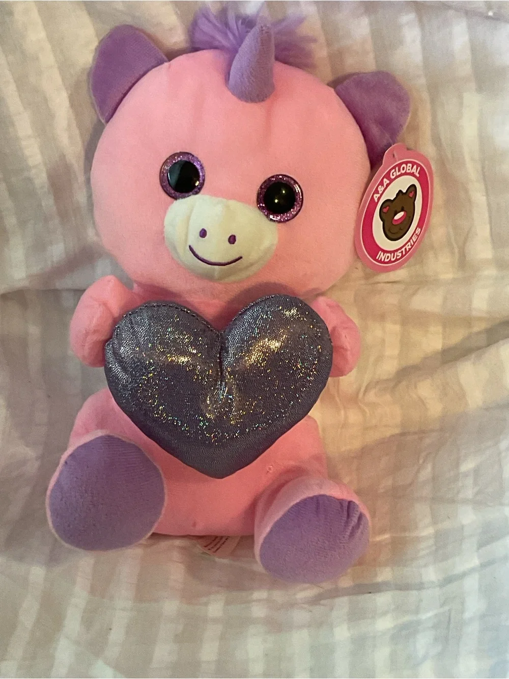 2020 Pink & Purple Plush Unicorn Holding Glitter Heart - Kids Toy by A&A Global